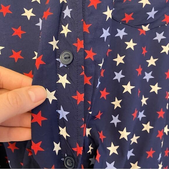 Tommy Hilfiger USA red white blue star American patriotic button up tie front XL - Picture 5 of 7